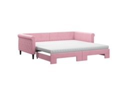 VIDAXL Sofá-Cama com Gavetão e Colchões 100X200 Cm Veludo Rosa