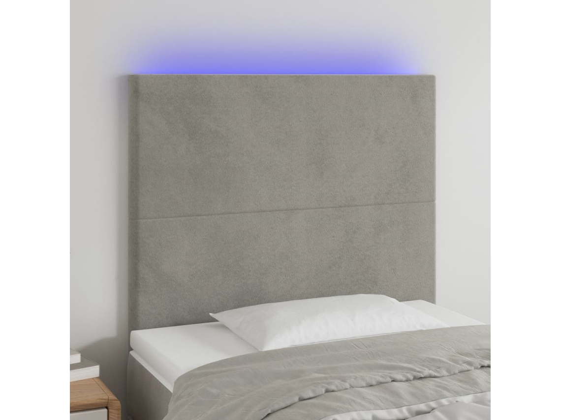 Vidaxl Cabeceira Cama C/ Luzes Led Veludo 100x5x118/128cm Cinza-claro