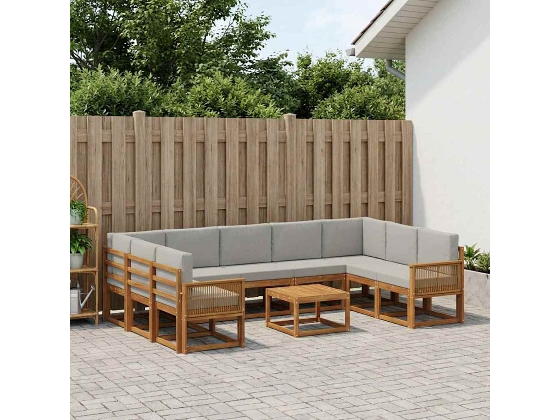 Vidaxl Conjunto De Sofás Para Exterior 10 Pcs Natural E Cinzento-claro