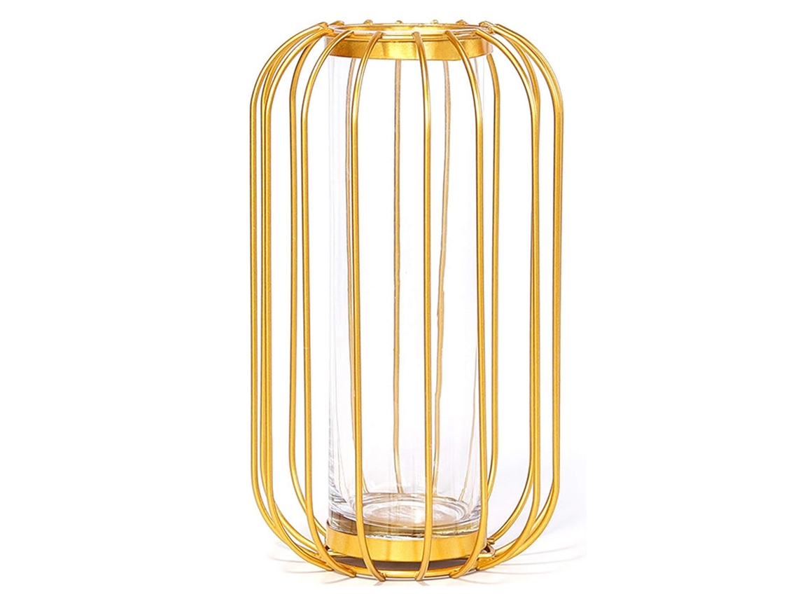 Vaso de Vidro com Suporte Metálico Geométrico Decoração de Mesa para Escritório NEVEANCE