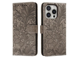 Capa Em Couro Pu Para Apple Iphone 16 Pro Max Cinzento