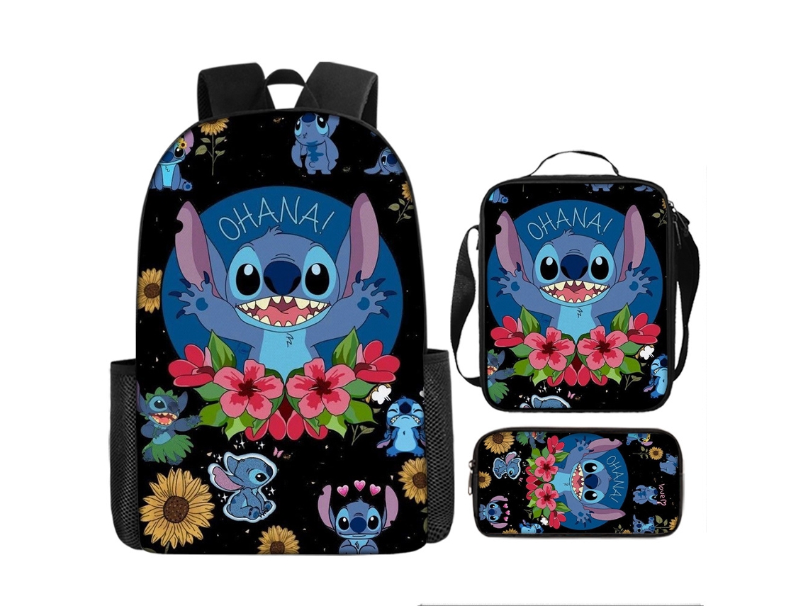 Conjunto Escolar 3 Peças, Estampa De Desenho Animado Com Mochila Para Estudantes