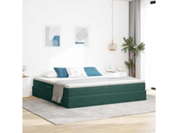 Vidaxl Cama Com Arrumação E Colchão Verde Escuro 200 X 200 Cm Veludo