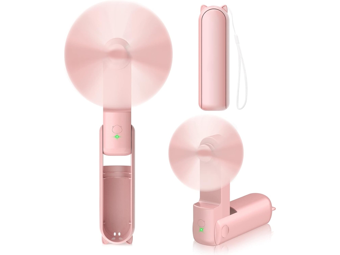 Mini Ventilador de Mão HENTEN HOME 2 em 1, bateria externa, compacto, rosa