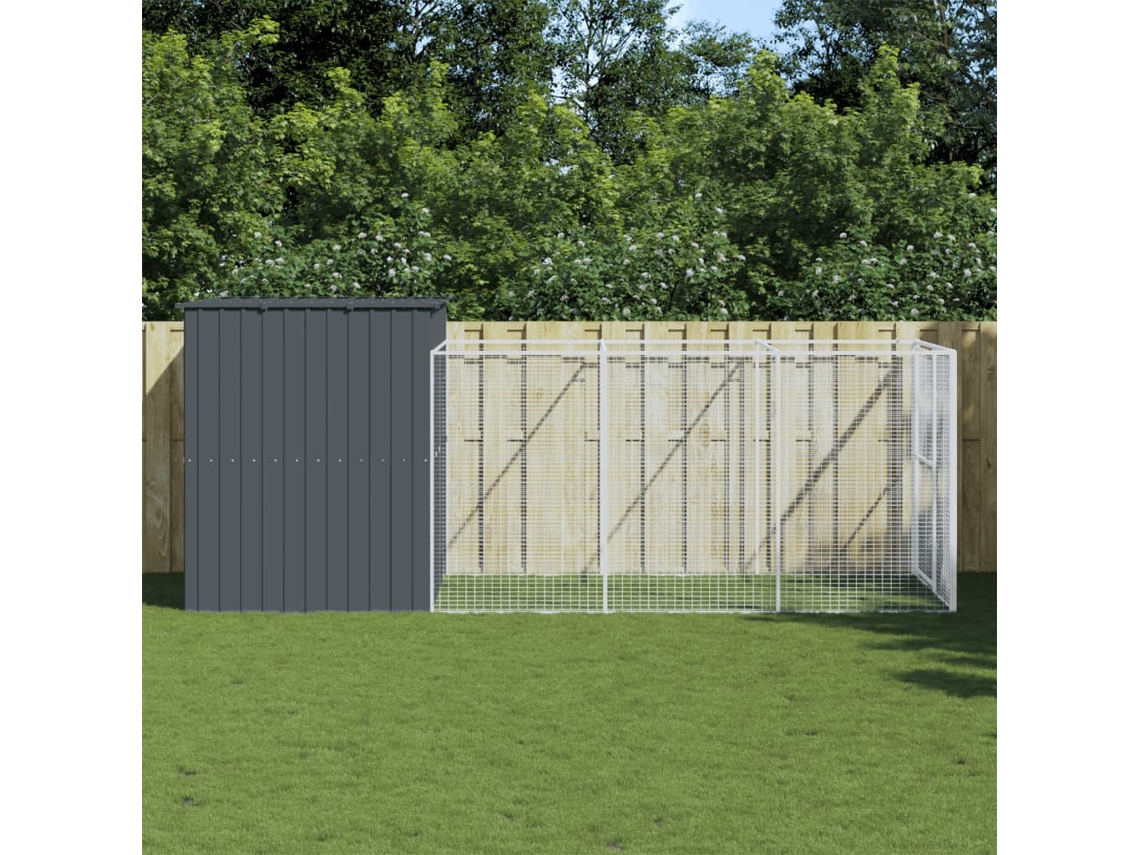 Vidaxl Casota P/ Cães C/ Parque 214x457x181 Cm Aço Galvaniz. Antracite