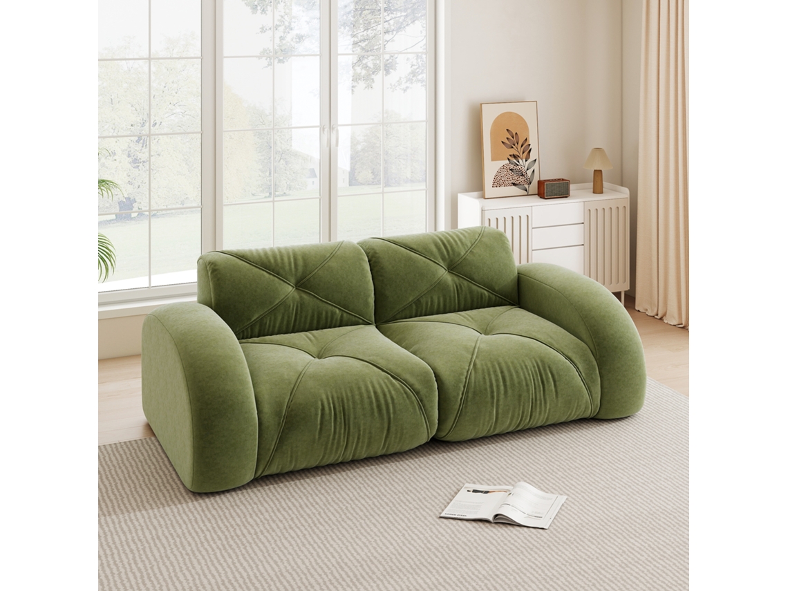 Sofá 2 Assentos Espuma 32d Chenille Antiderrapante Verde