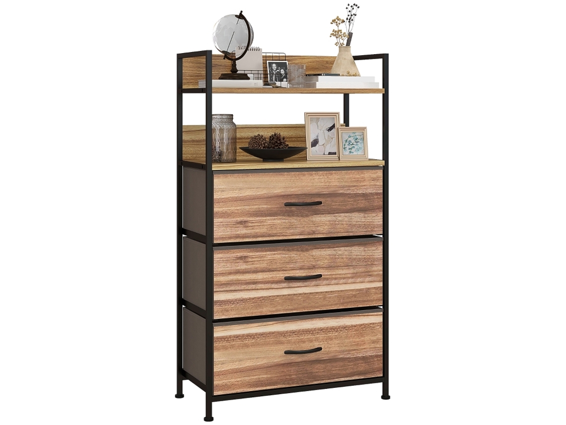 Móvel De Arrumação De Estilo Industrial Com 3 Gavetas Amovíveis Em Tecido E 2 Prateleiras - 60 X 29 X 101 Cm - Mdf E Metal