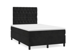 Vidaxl Cama Box Spring C/ Colchão E Led 120x190 Cm Couro Artif. Preto