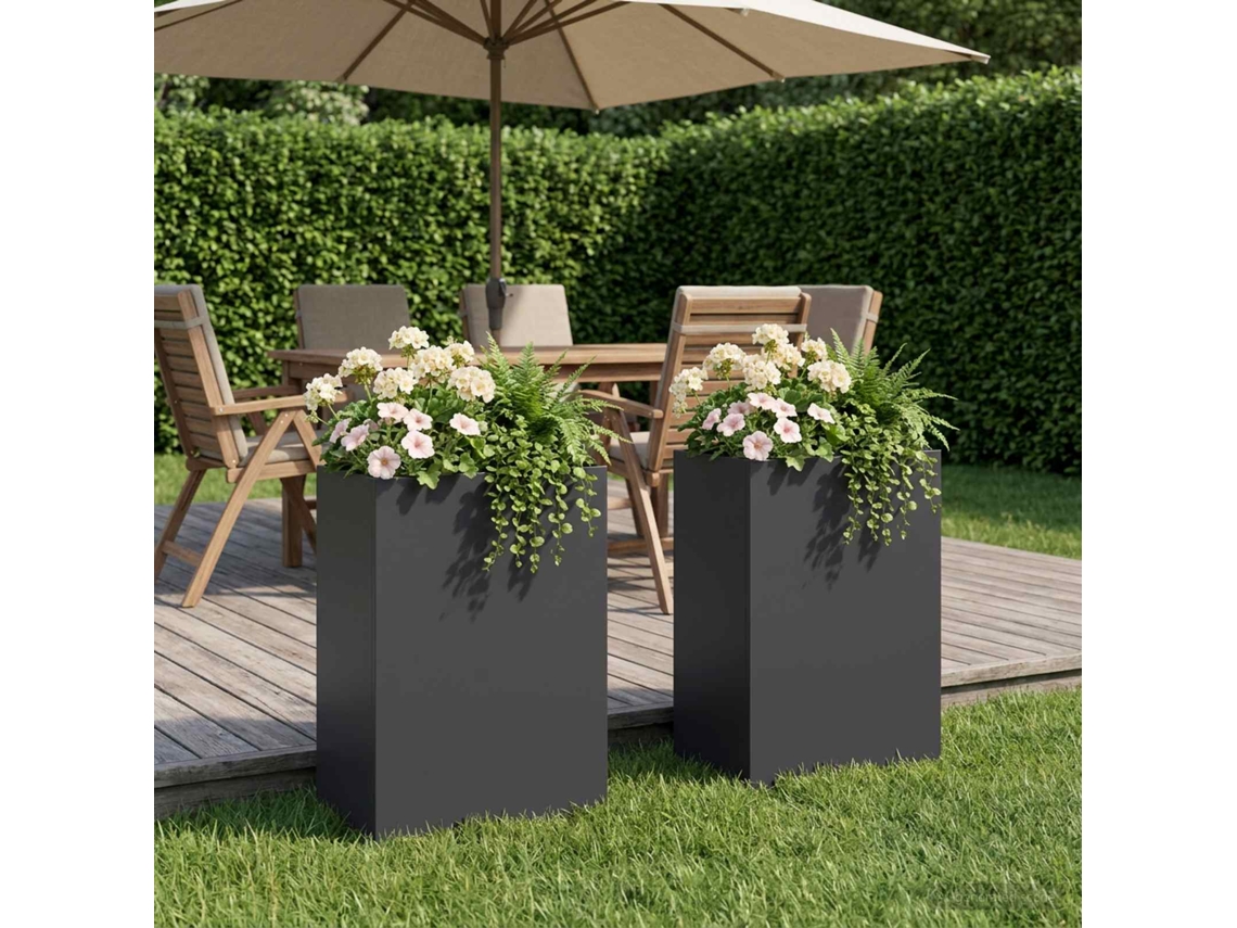 Vidaxl Vaso De Jardim 2 Unid. Preto 40 X 30 X 75 Cm