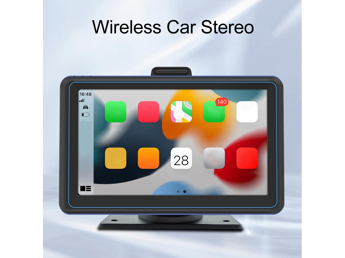 Rádio Estéreo Carro Sem Fio Bluetooth 7 Polegadas com Carplay e Android Auto