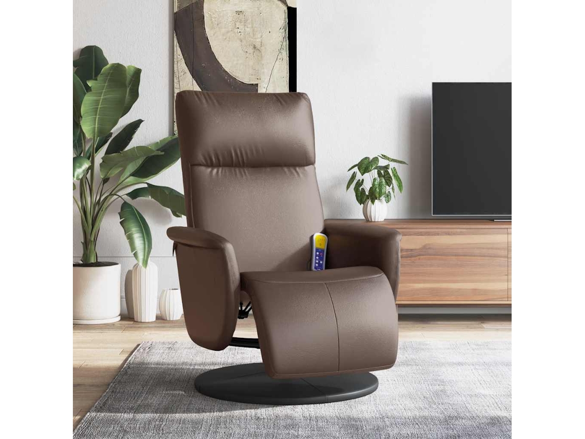 Vidaxl Poltrona Massagens Reclinável + Apoio Pés Couro Artif. Castanho