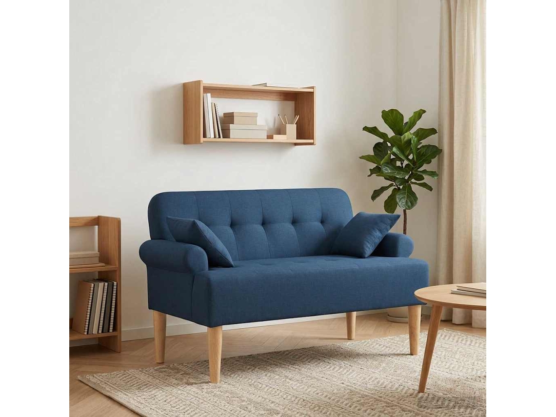 Vidaxl Sofá De Dois Lugares Com Botão Acolchoado Azul 120 X 65 X 79 Cm