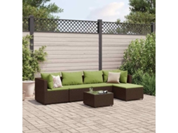 Vidaxl 6 Pcs Conj. Lounge Jardim C/ Almofadões 6 Pcs Vime Pe Castanho