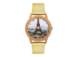 Relógio Zhoulianfa Quartz com pulseira de malha e numerais romanos (dourado)