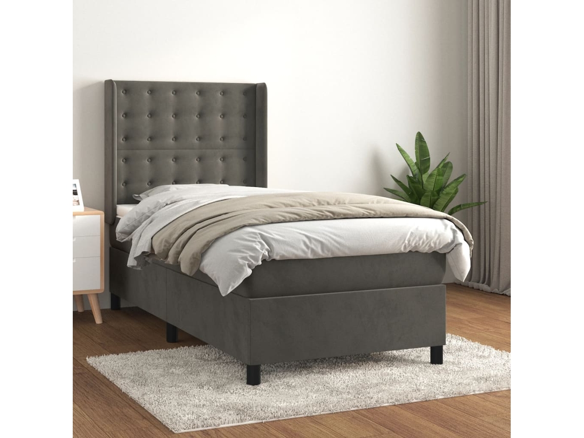 Vidaxl Cama Com Molas/colchão 80x200 Cm Veludo Cinza-escuro
