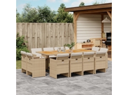 Conjunto 13 Peças Jantar P/ Jardim Com Almofadões Vime Pe Bege Dkd Home Decor