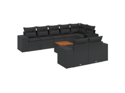 Conjunto de 9 Sofás para Jardim com Almofadões Vime Pe Preto MAISON EXCLUSIVE (9 pcs)