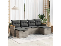 Vidaxl 6 Pcs Conjunto Sofás De Jardim Com Almofadões Vime Cinzento