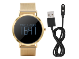 Relógio Inteligente Pulseira de Aço Cv08 Dourado: Monitora Frequência Cardíaca, Pressão Arterial, À Prova de Água, Tela Cheia com Toque. EOOCOO