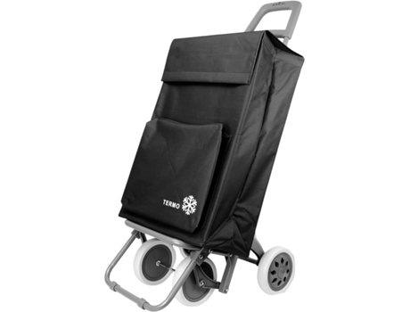 Carrinho de Compras Dobrável com 4 Rodas para Subir Escadas, Saco Isotérmico Impermeável 46L. Porta guarda-chuva. (Preto)