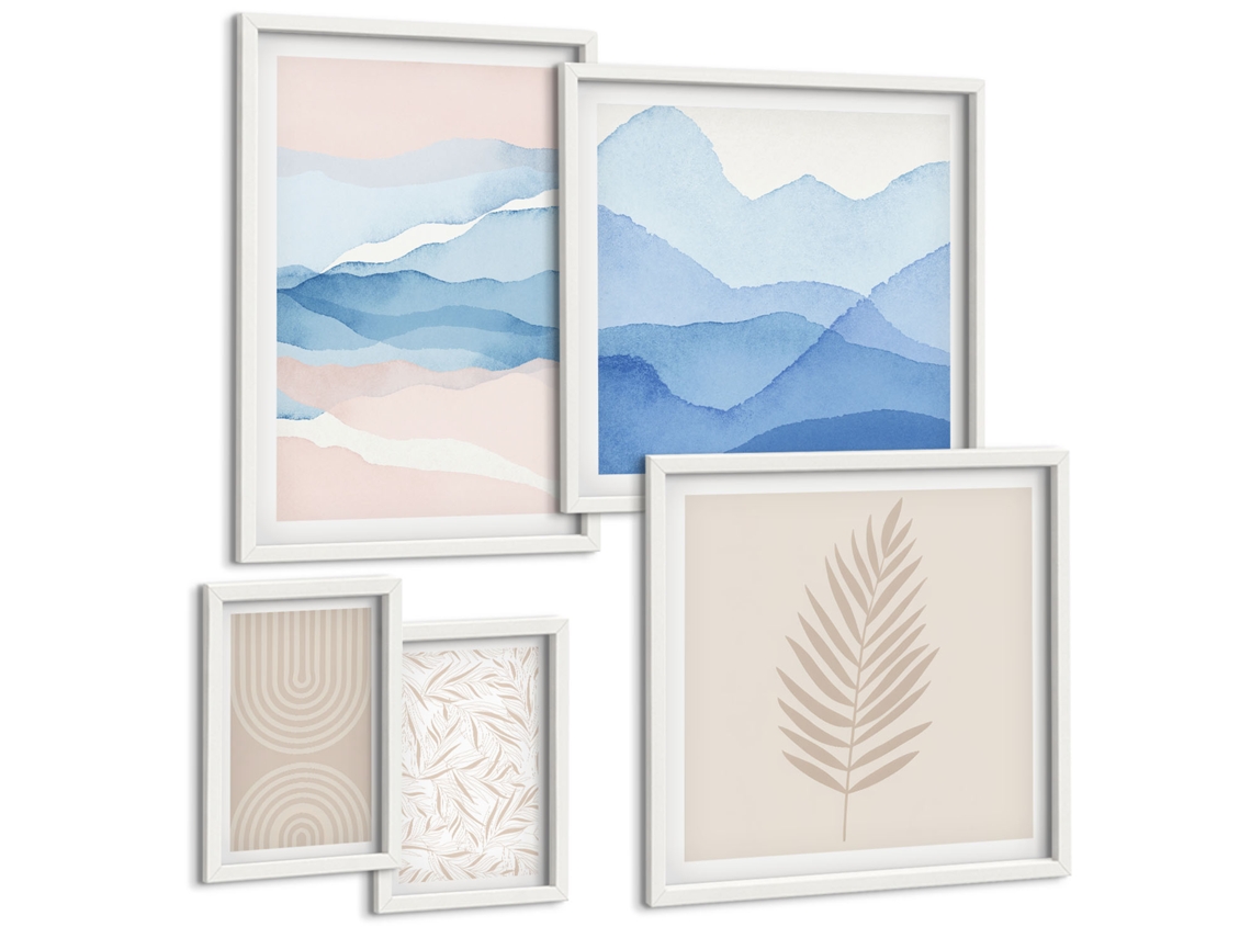 Galeria De Pinturas Murais Flores Abstratas Em Tons Pastel Moldura Branca Fotos Para O Escritório Espelharte (conjunto De 5 Imagens)