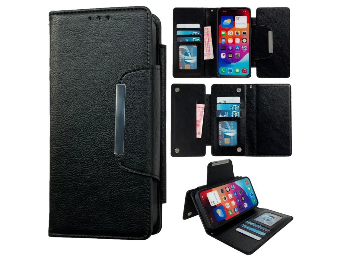 Capa De Couro Para Iphone 17 Com 7 Compartimentos Multifuncionais Para Cartões.