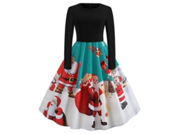 2026 vestido Midi Vintage de Natal para Mulher com Estampa de Papai Noel Manga Longa Rockabilly Elegante para Festas e Eventos