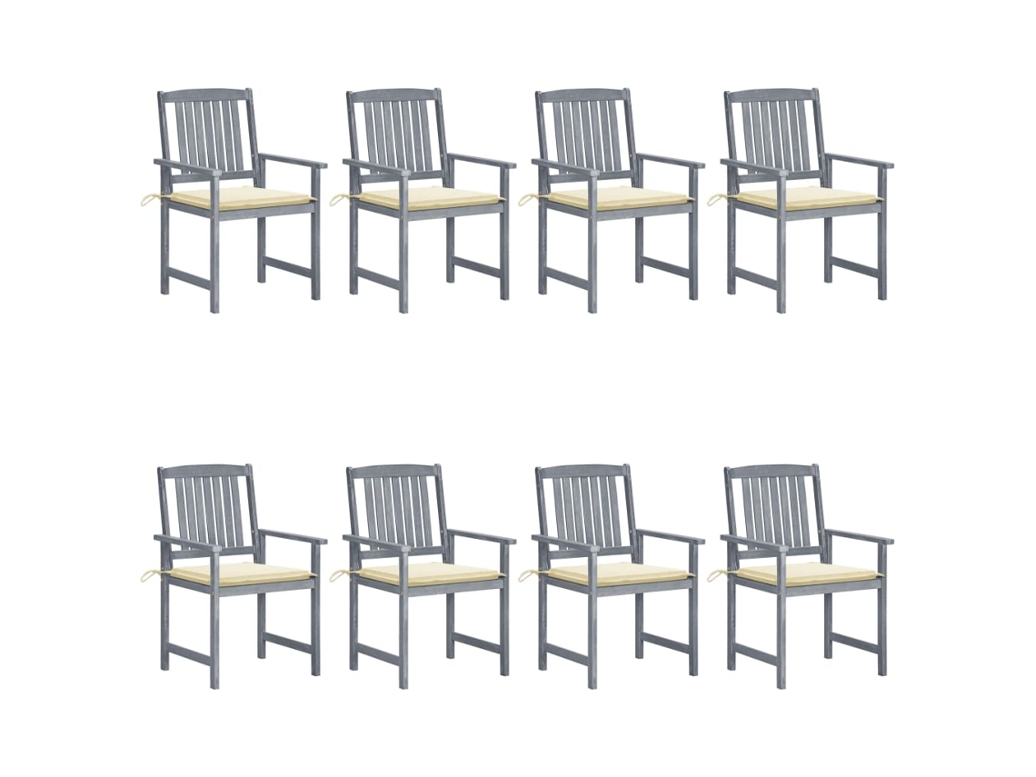 Vidaxl Cadeiras De Jardim C/ Almofadões 8 Pcs Acácia Maciça Cinzento