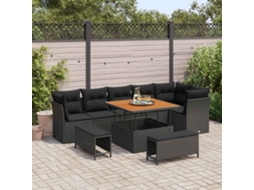 Vidaxl Conjunto De Sofá De Jardim Com Almofada 9 Pcs Preto