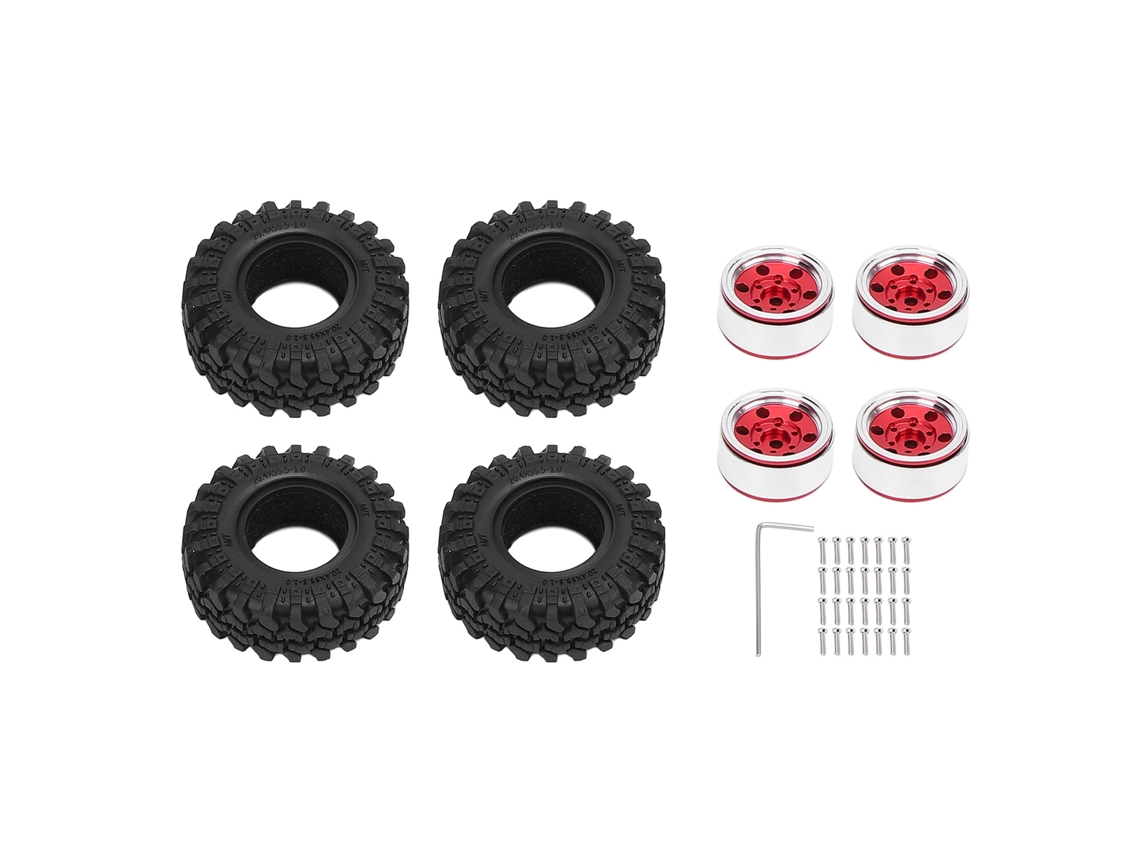Mali aro de Roda Beadlock 1.0 com Pneus 6 Buracos de Liga de Alumínio para Carro Rc Crawler 1/24 Vermelho