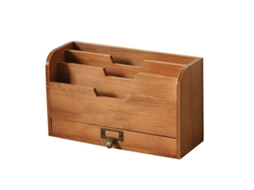 Organizador de mesa de madeira com gaveta, rack de armazenamento para selos, notas, clipes, tesouras | S/MARCA