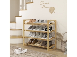Prateleira Para Sapatos Em Bambu, Altura Entre Prateleiras 15,5 Cm, Design De Ripas Ventilado, 76 X 33 X 67 Cm, Efeito Madeira Natural