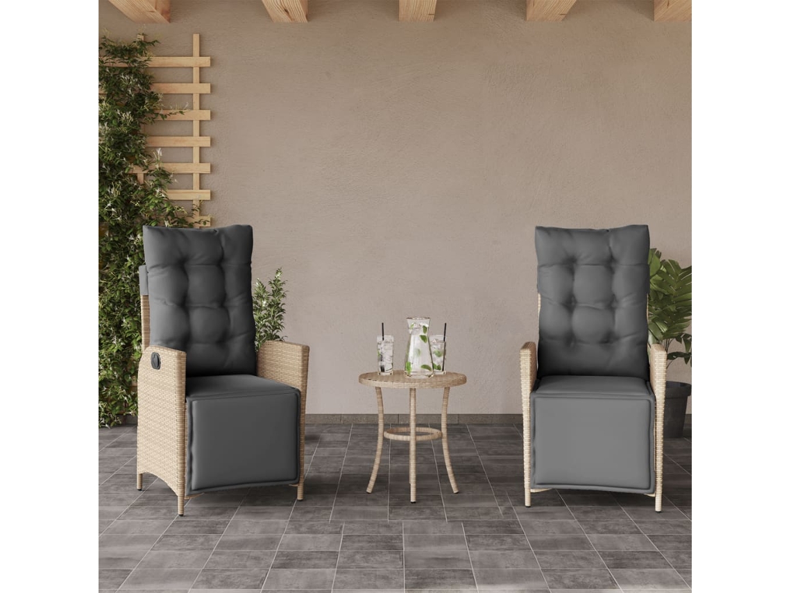 Vidaxl Cadeiras Jardim Reclináveis 2 Pcs C/ Apoio De Pés Bege Mistura
