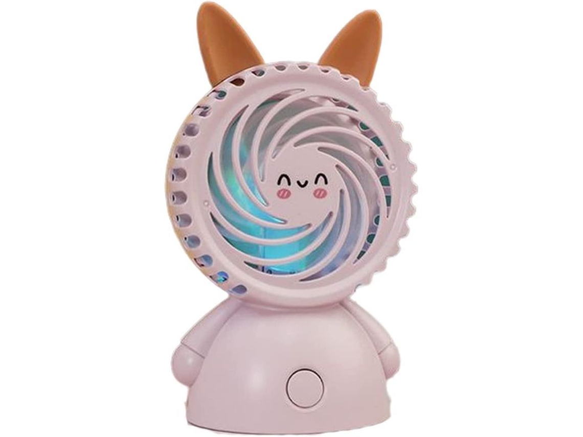 Ventilador portátil usb mini fofo coelho com luz, 3 modos, rosa