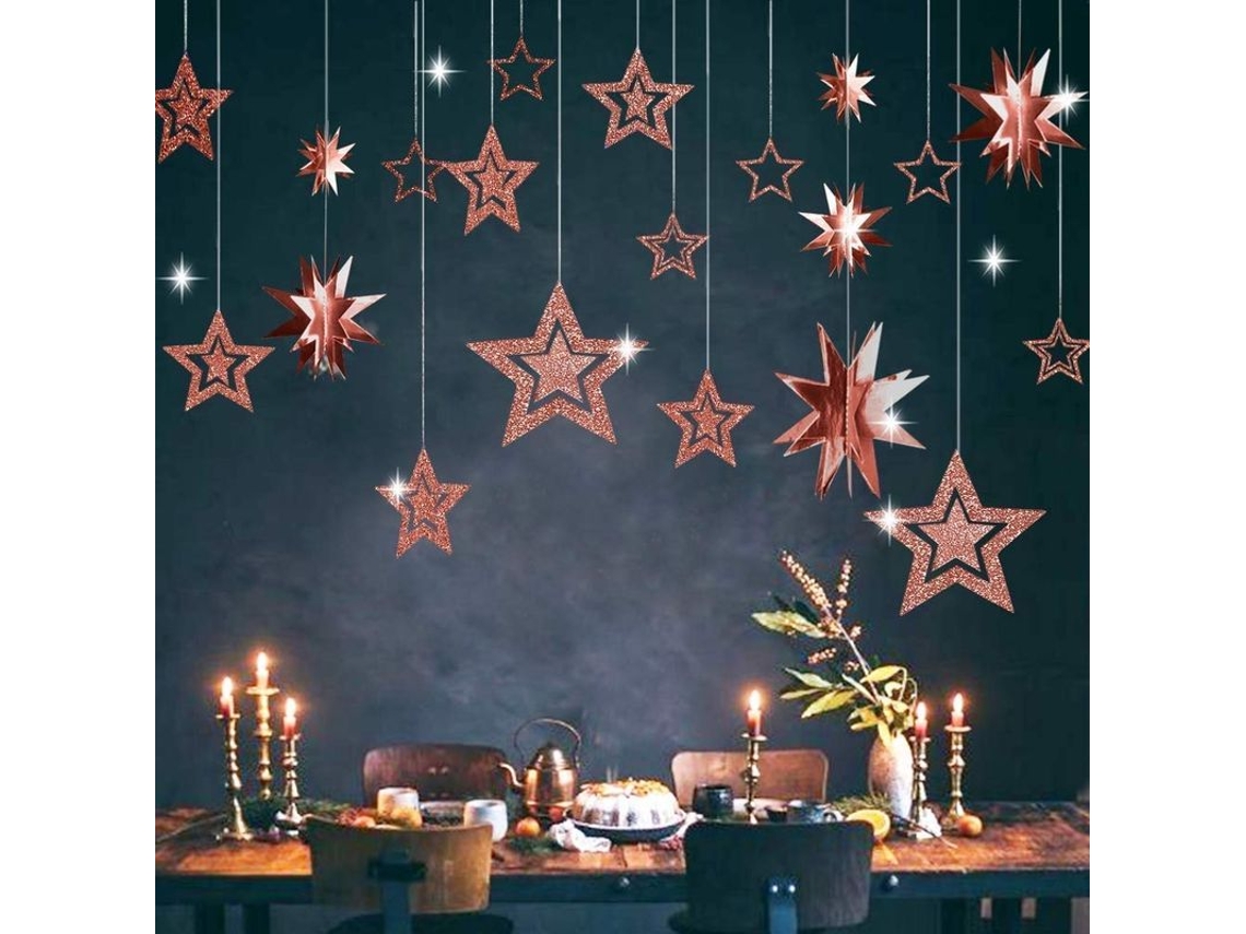 Guirnalda De Estrellas Dorado Rosado Con Brillo Para Decoración De Fiestas Y Eventos Especiales