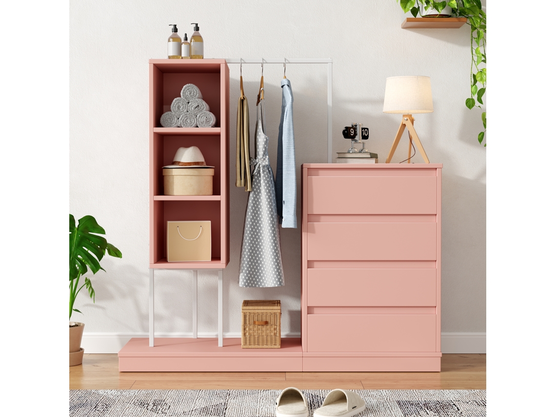 Armário de Gavetas Rosa, Conjunto de Guarda Roupa, Medidas: W14/w4/h135 py