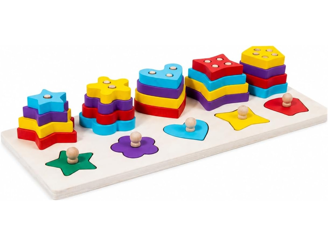 Brinquedo Educativo De Madeira, Circular, Empilhável Com Formas