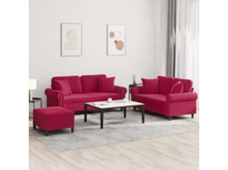 Vidaxl 3 Pcs Conjunto De Sofás Com Almofadas Veludo Vermelho-tinto