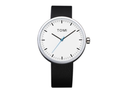 Relógio masculino Tomi Moda com pulseira de PU, mostrador redondo e movimento de quartzo (preto e prata)