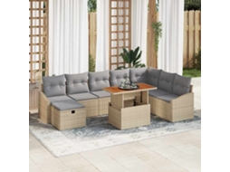 Vidaxl Conjunto De Sofá De Jardim 9 Unid. Bege Vime Pe