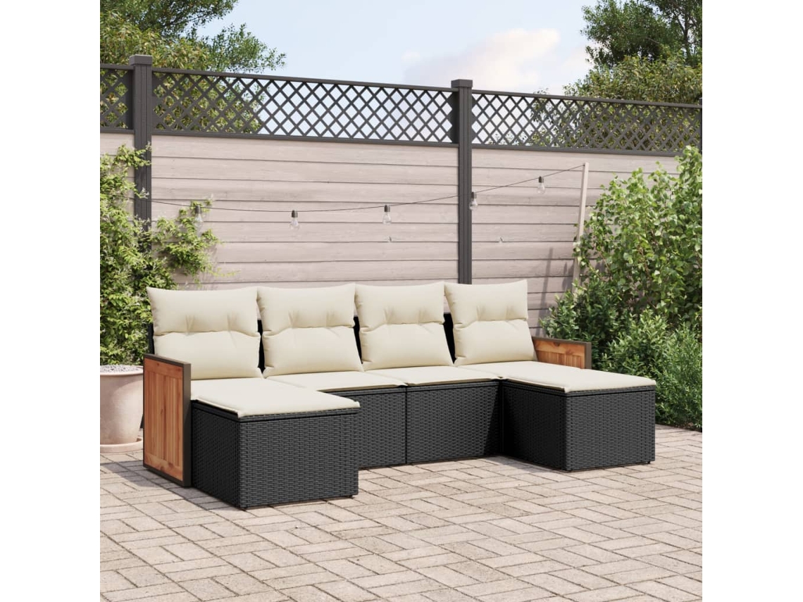 Vidaxl 6 Pcs Conjunto Sofás De Jardim C/ Almofadões Vime Pe Preto