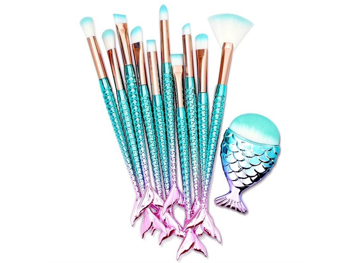 Conjunto De 11 Pincéis De Maquiagem Com Cabo Em Forma De Cauda De Peixe Colorida