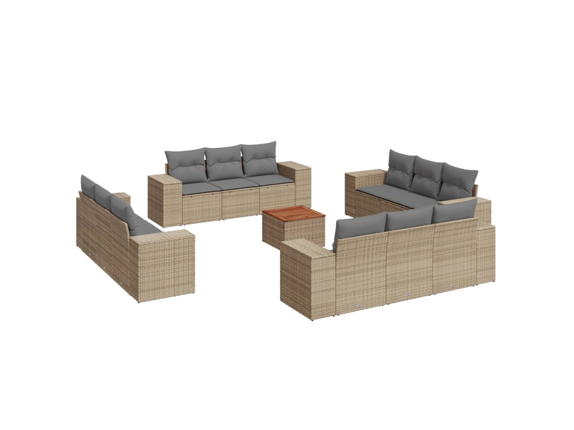 Conjunto de 13 Sofás para Jardim com Almofadões Vime Pe Bege MAISON EXCLUSIVE