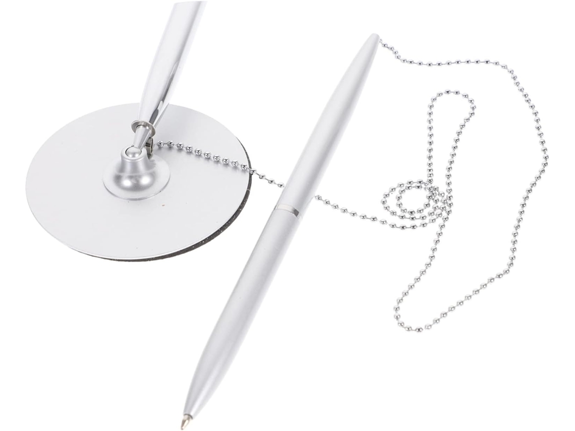 Caneta Esferográfica Elegante Com Corrente Metálica Prateada, Ideal