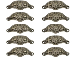Conjunto De 10 Puxadores Metal Estilo Antigo Vintage Em Formato Concha, Com Parafusos, Para Gavetas, Cômodas E Armários