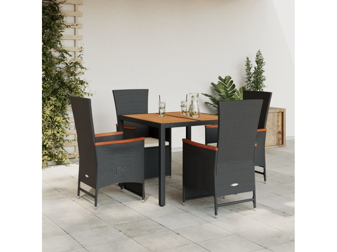 Vidaxl 5 Pcs Conjunto De Jantar P/ Jardim C/ Almofadões Vime Pe Preto
