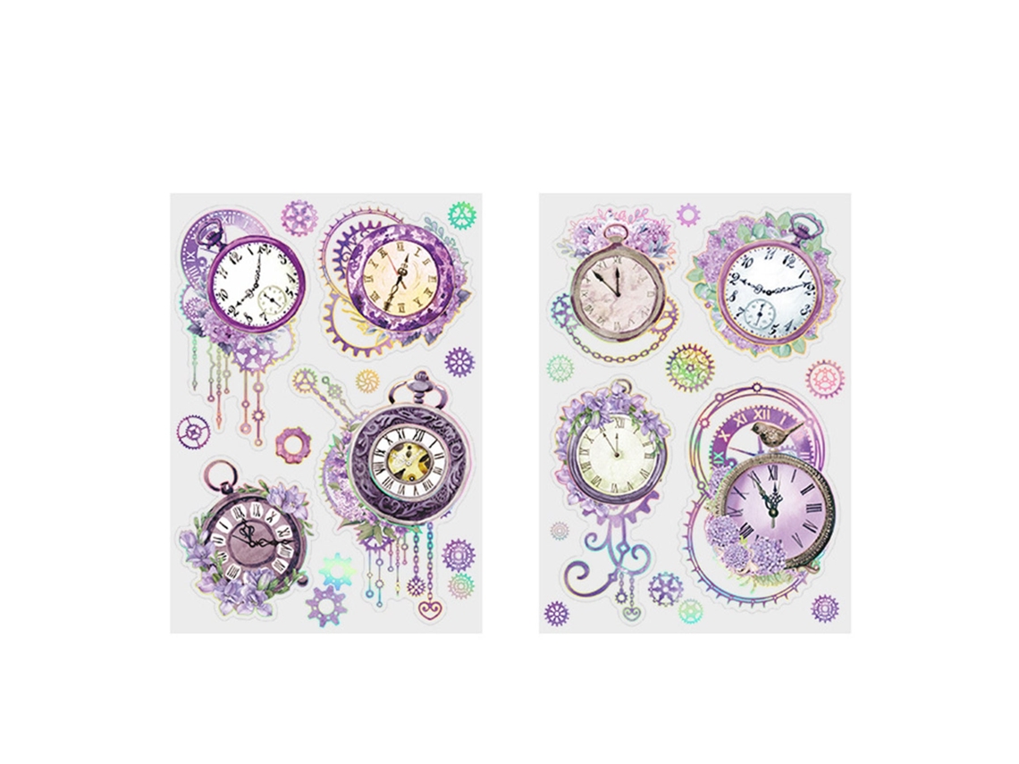 Adesivos DIY com tema relógio, flor, 2pcs, para planner, diário | S/MARCA