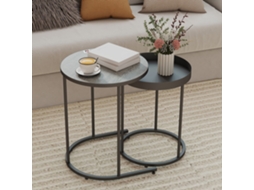 Conjunto De 2 Mesas De Centro Empilháveis Design Com Bandeja Metal Grau Mega Echo Trade Shop