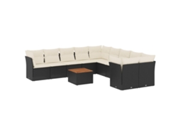 Conjunto de 11 Sofás de Jardim com Almofadões Vime Pe Preto MAISON EXCLUSIVE