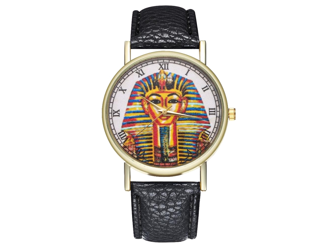 Relógio de pulso unissex de quartzo com pulseira de PU, mostrador redondo, numerais romanos, preto, Zhoulianfa